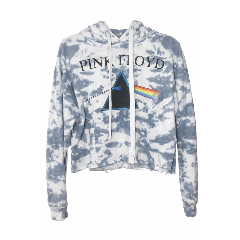 Gray White Pink Floyd Tie Dye Cropped Hoodie Band Sweatshirt Size Small